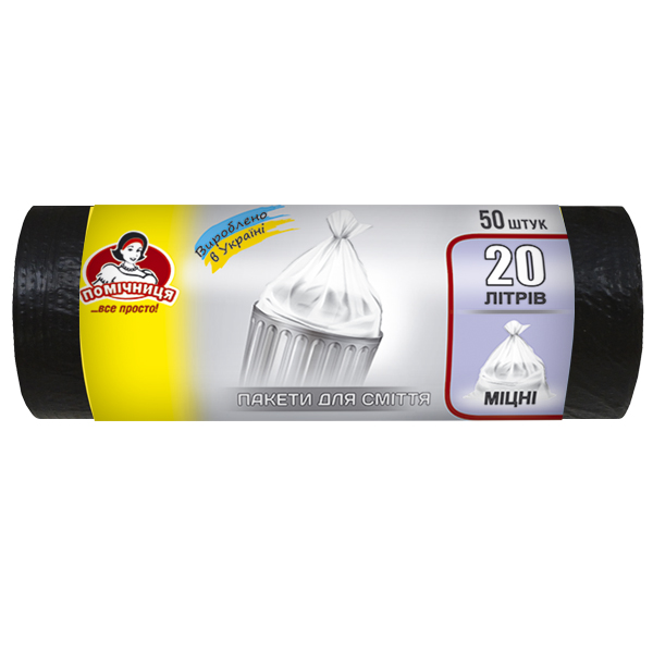 Пакети для сміття ТМ "Помічниця" 20л 50шт HDPE, 40см х 45см, чорні